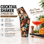KMW Professional Grade Tin on Tin Cocktail Shaker Set 18 oz and 28 oz Black Universe Design
