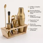 KMW Premium Gold PVD Stainless Steel Bar Set with Wooden Stand & Gift Box – 11-Piece Cocktail Mixing Kit - Image 4
