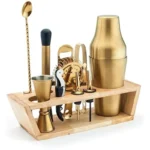 KMW Premium Gold PVD Stainless Steel Bar Set with Wooden Stand & Gift Box – 11-Piece Cocktail Mixing Kit - Image 2